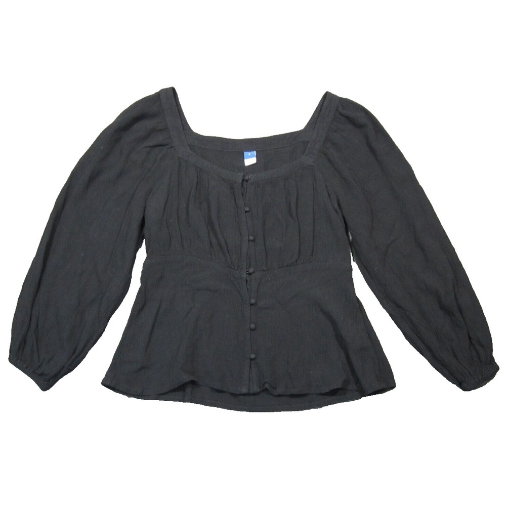Old Navy Peasant Shirt Womens S Black Button Up Soft Shirred Whimsigoth Witchy